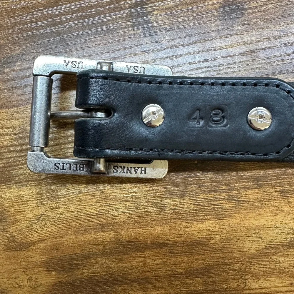Hanks Belts Mens Black Leather Double Roller Heavy Duty Work Belt Size 48 USA